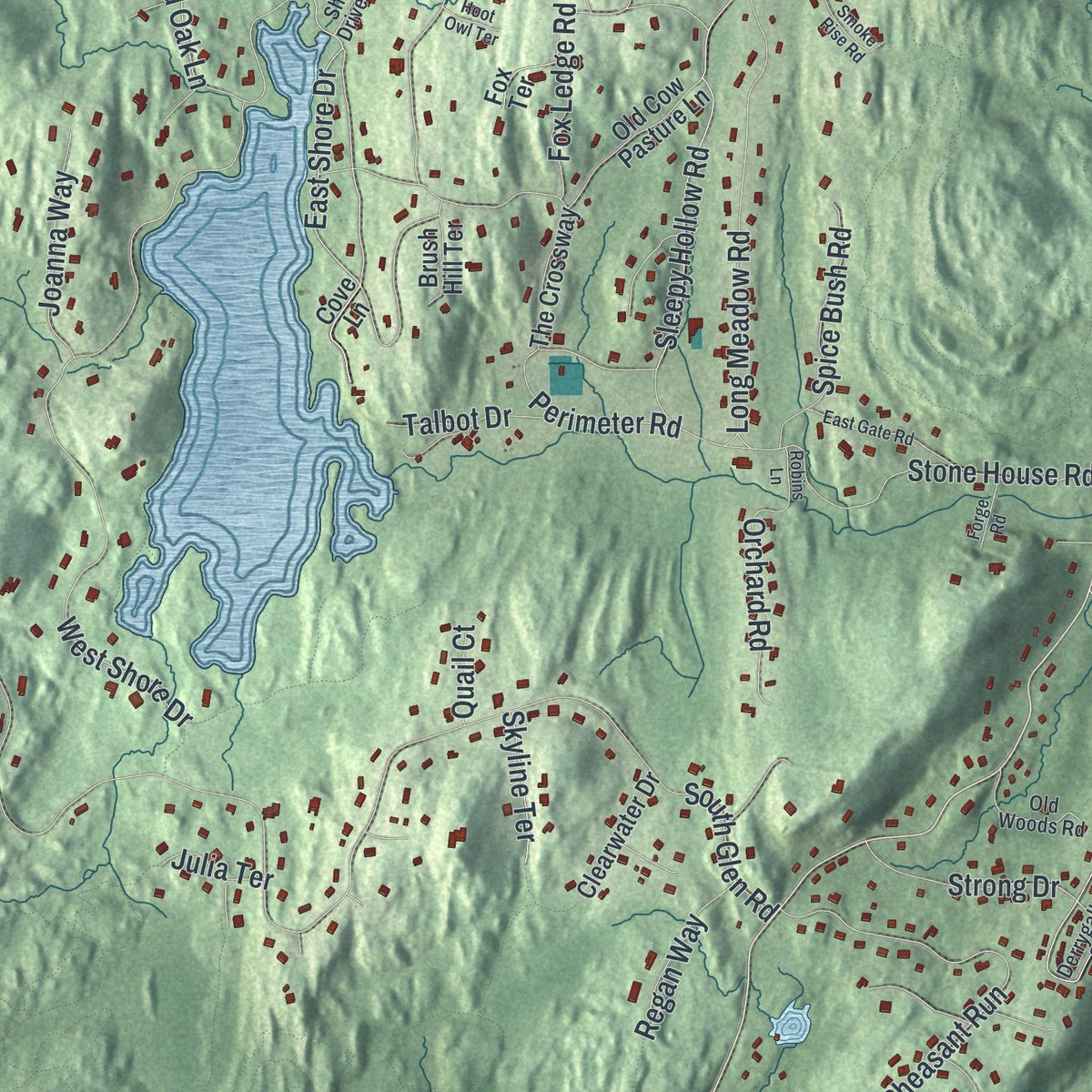 Close-up of the map of Kinnelon, New Jersey print showing street and building detail