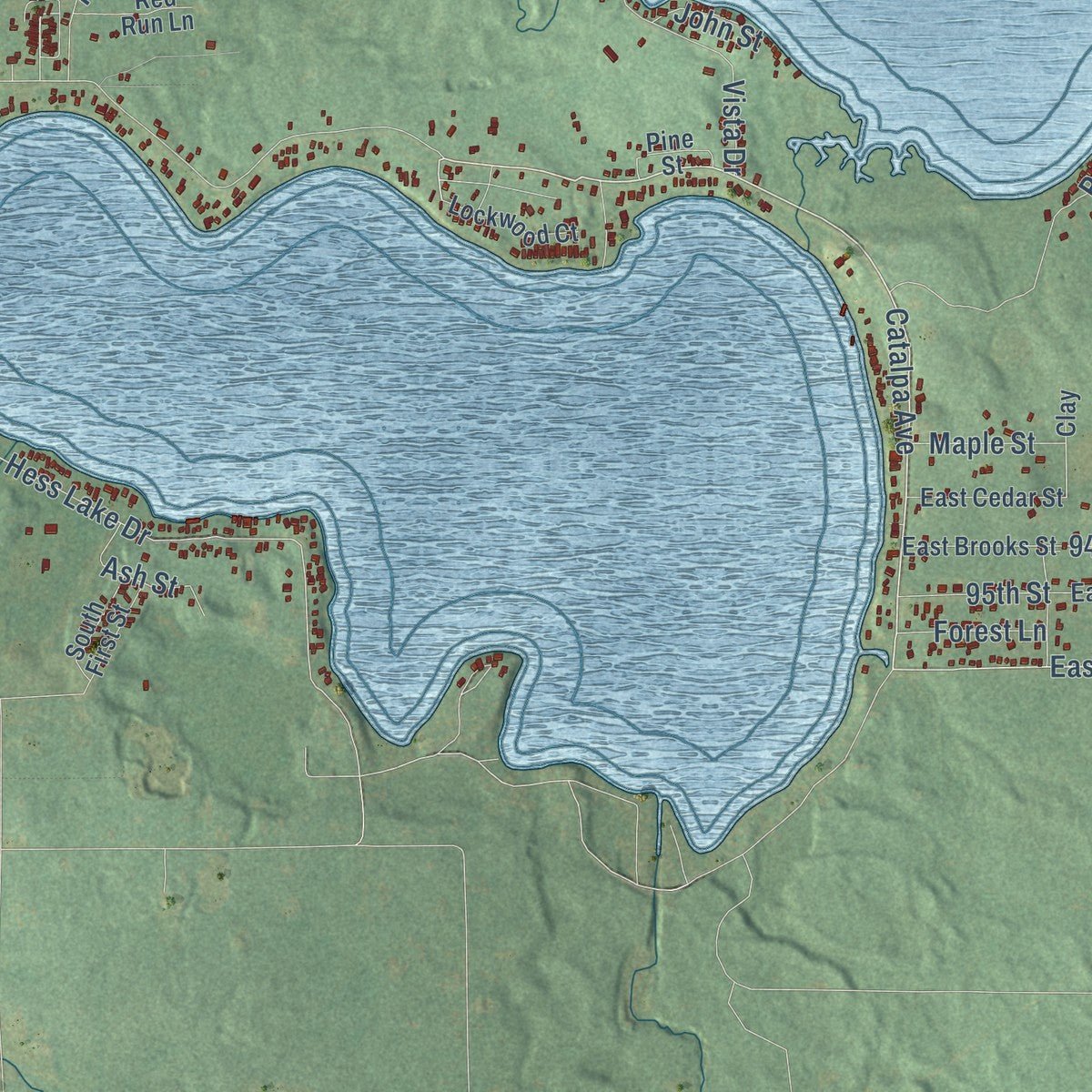 Close-up of the map of Brooks, Michigan print showing street and building detail