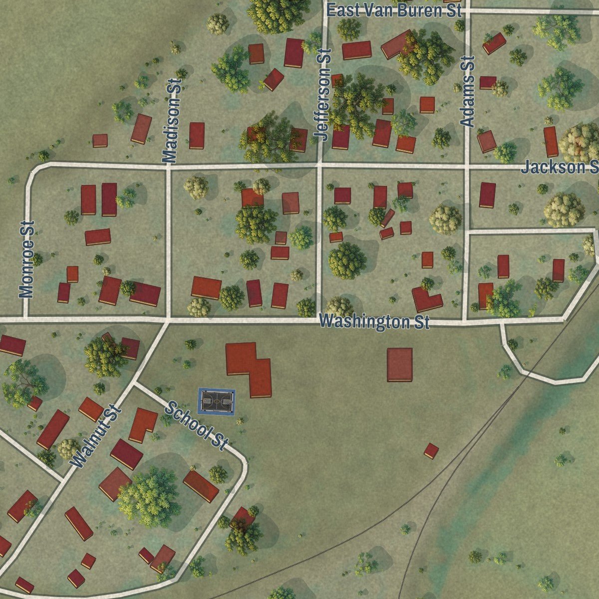 Close-up of the map of Gorham, Illinois print showing street and building detail