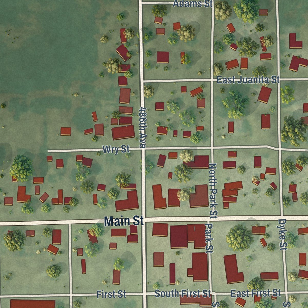 Close-up of the map of Chambers, Nebraska print showing street and building detail