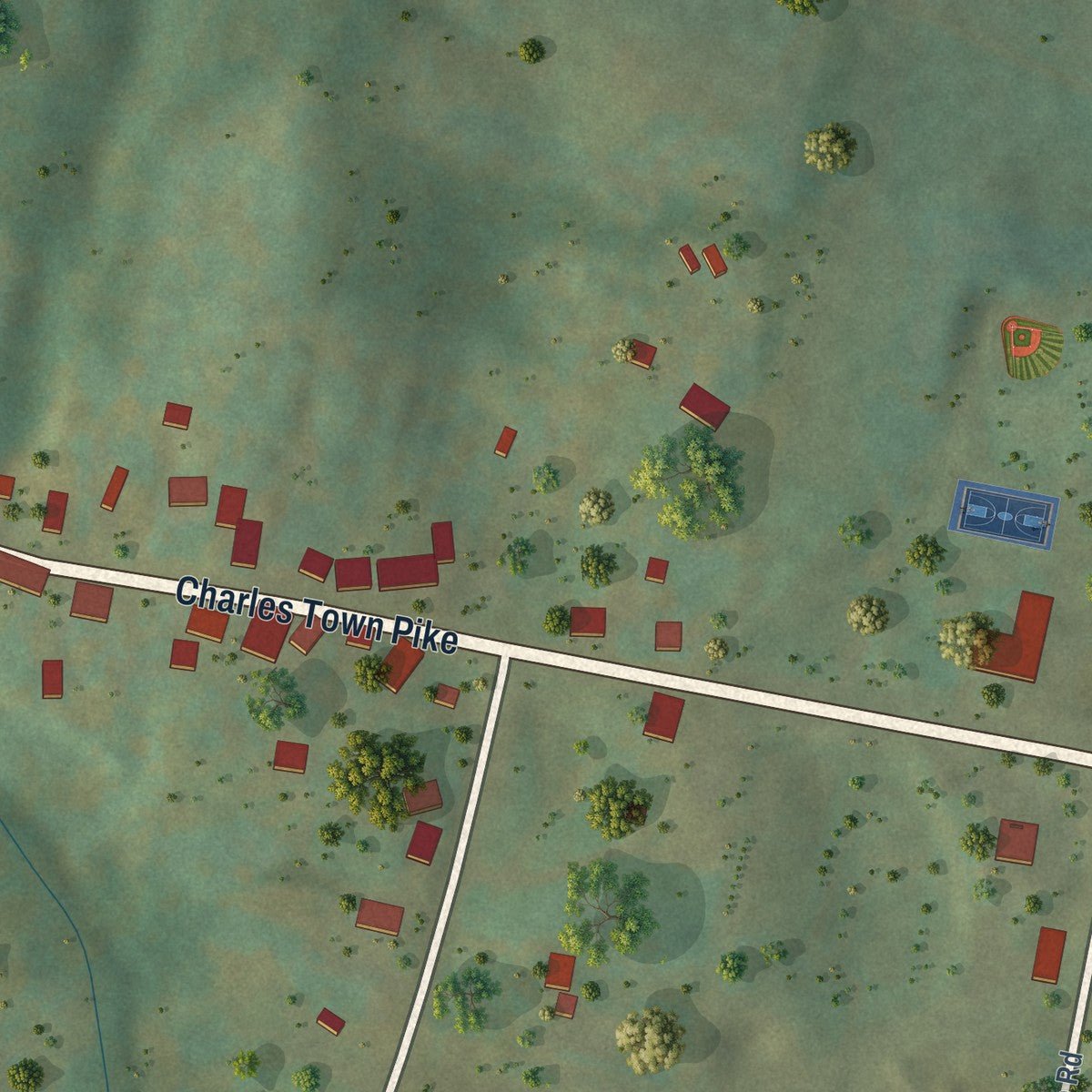 Close-up of the map of Hillsboro, Virginia print showing street and building detail