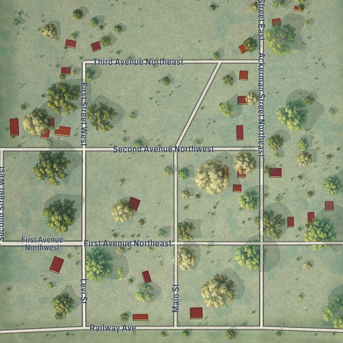 Close-up of the map of Artas, South Dakota print showing street and building detail