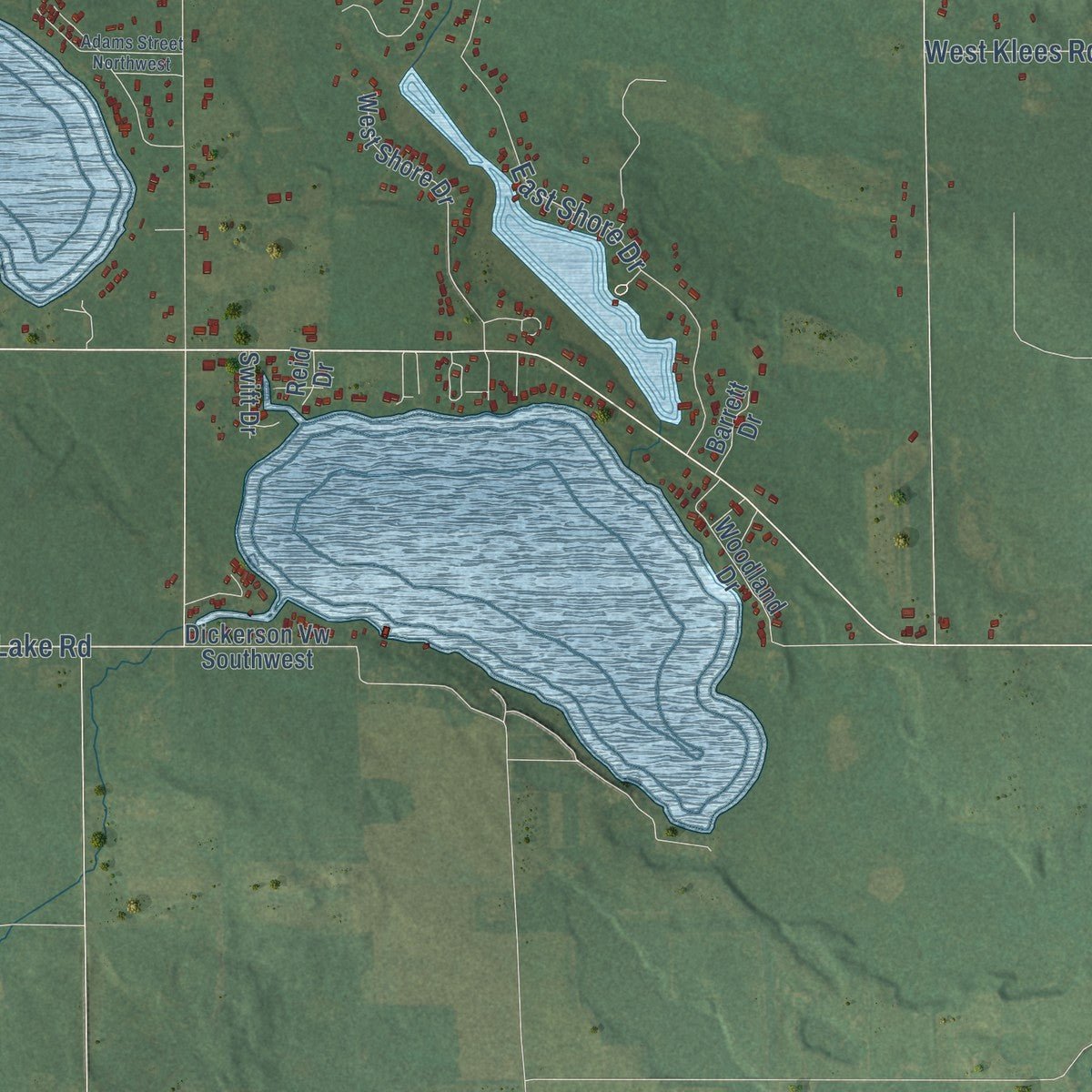 Close-up of the map of Douglass, Michigan print showing street and building detail