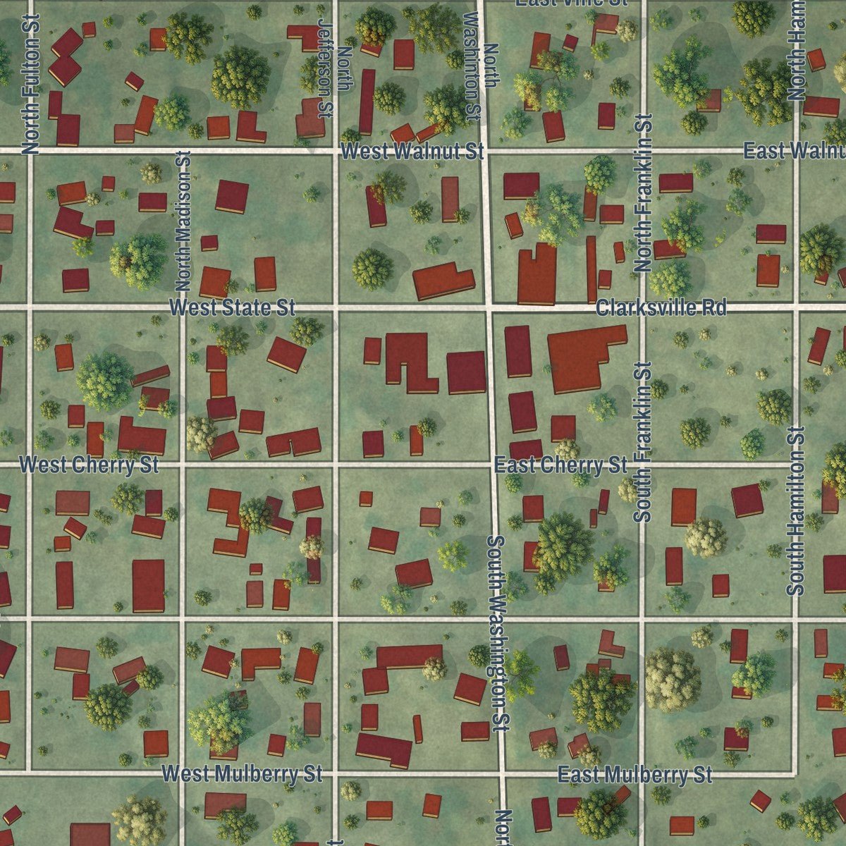 Close-up of the map of Westfield, Illinois print showing street and building detail