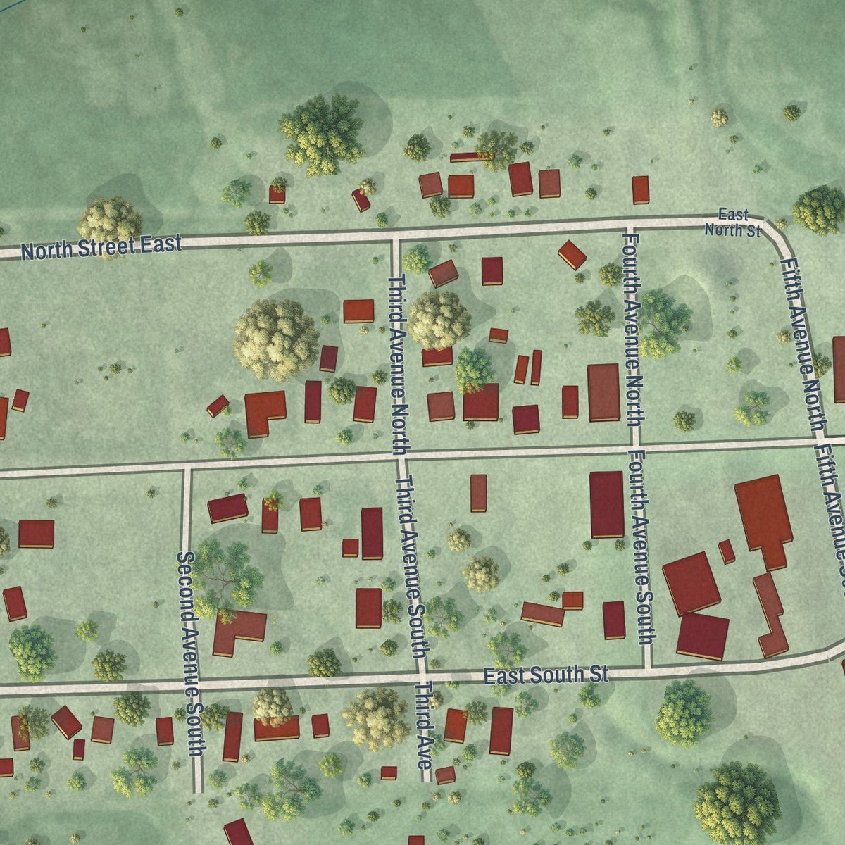 Close-up of the map of Badger, South Dakota print showing street and building detail