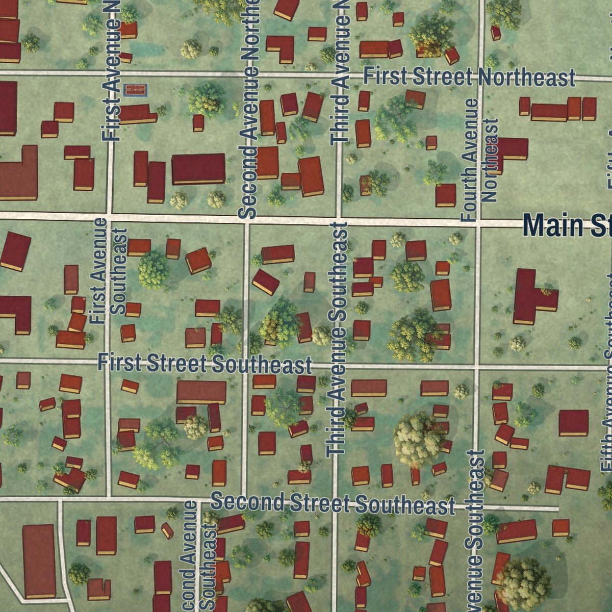 Close-up of the map of Mohall, North Dakota print showing street and building detail