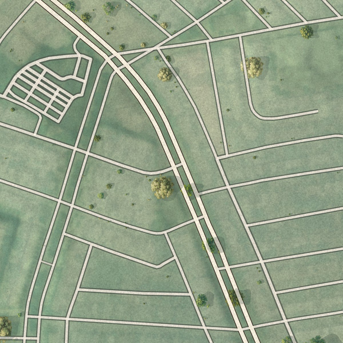 Close-up of the map of Four By Four, Maryland print showing street and building detail
