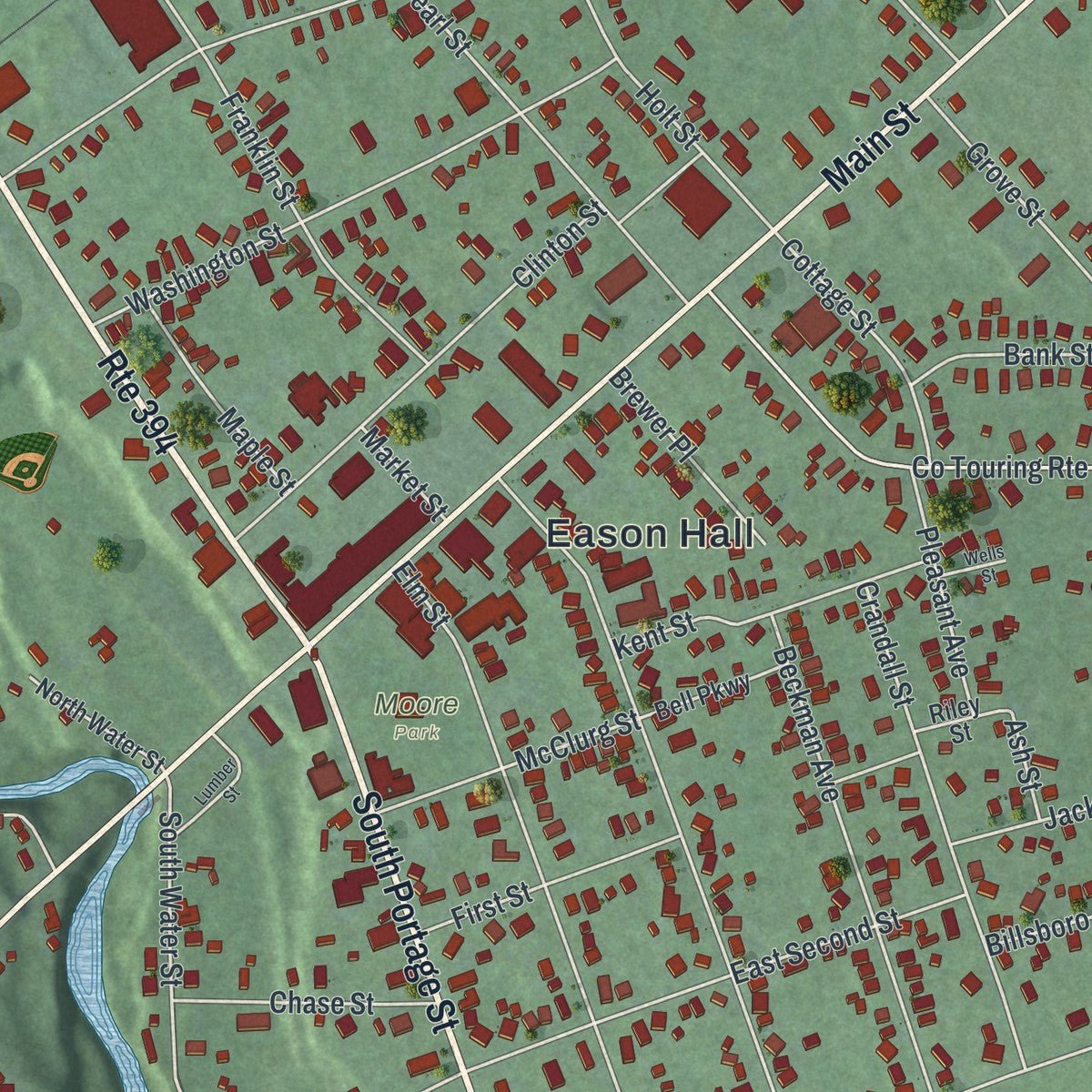 Close-up of the map of the Village of Westfield, New York print showing street and building detail