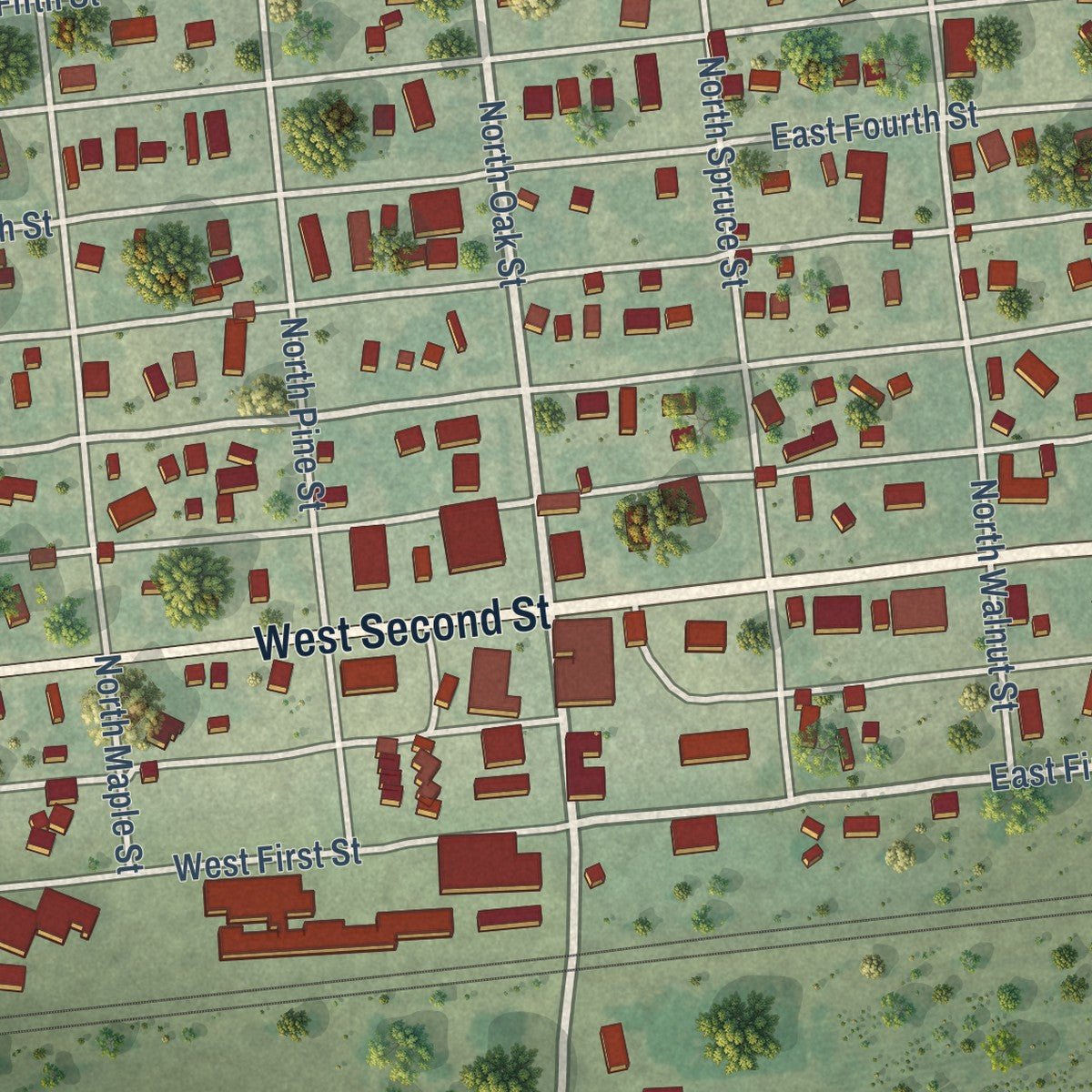 Close-up of the map of Paxton, Nebraska print showing street and building detail