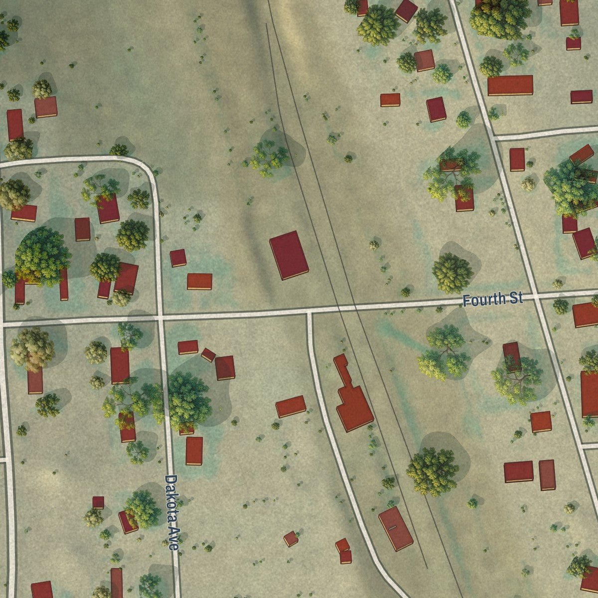 Close-up of the map of Broadview, Montana print showing street and building detail