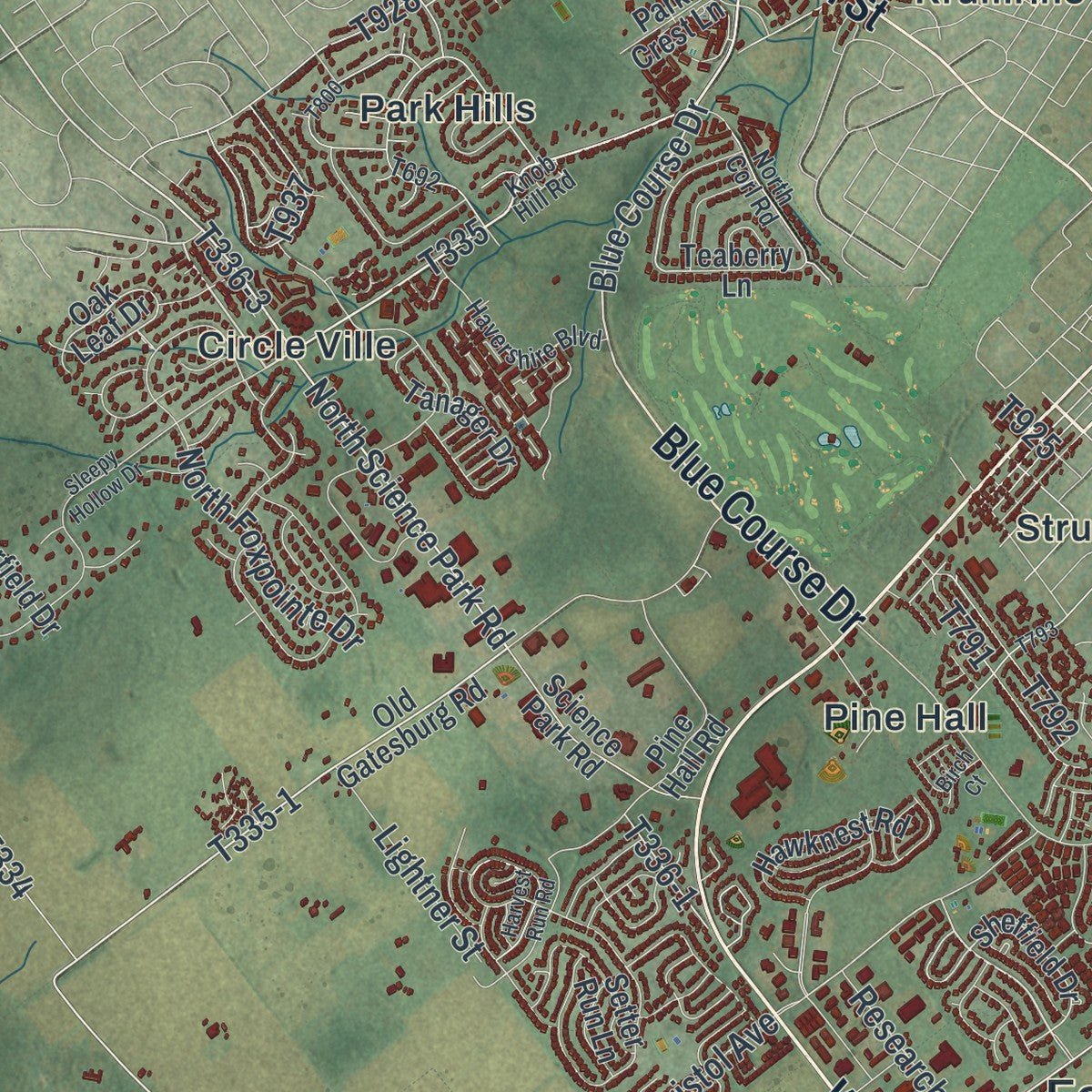 Close-up of the map of Ferguson, Centre County, Pennsylvania print showing street and building detail