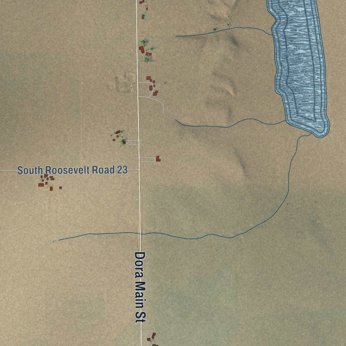 Close-up of the map of Dora, New Mexico print showing street and building detail