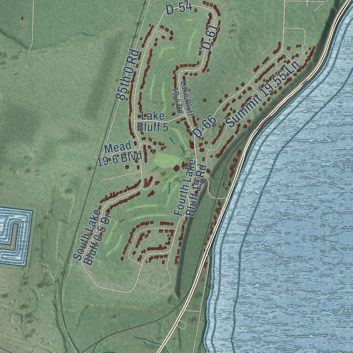 Close-up of the map of Escanaba, Delta County, Michigan print showing street and building detail