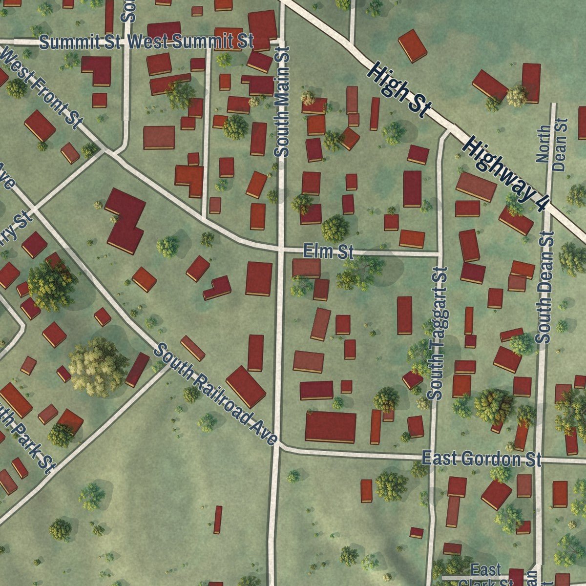 Close-up of the map of Campbell Hill, Illinois print showing street and building detail
