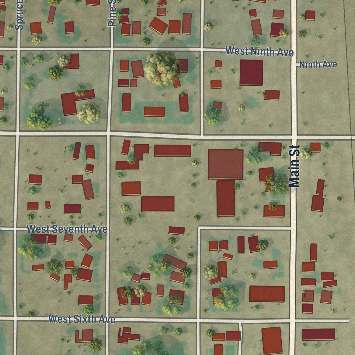 Close-up of the map of Antonito, Colorado print showing street and building detail