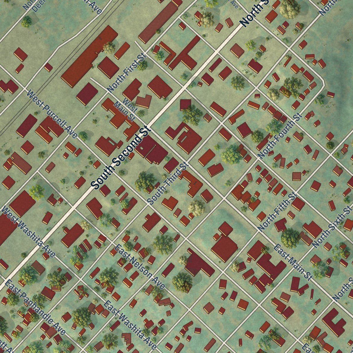 Close-up of the map of Canadian, Texas print showing street and building detail