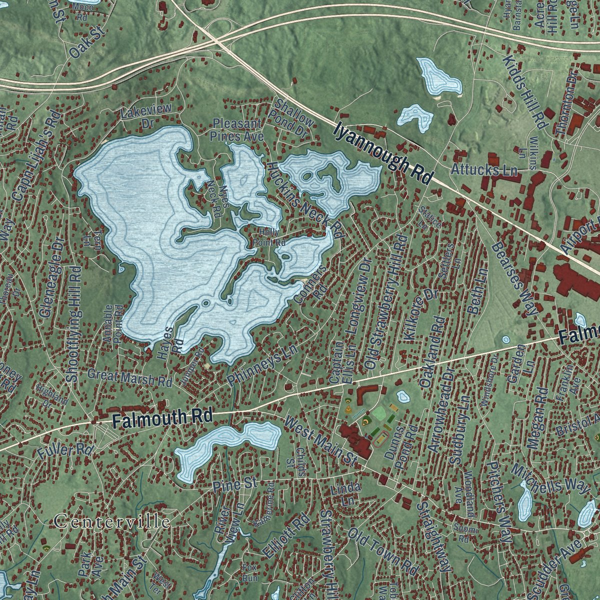 Close-up of the map of Barnstable, Massachusetts print showing street and building detail