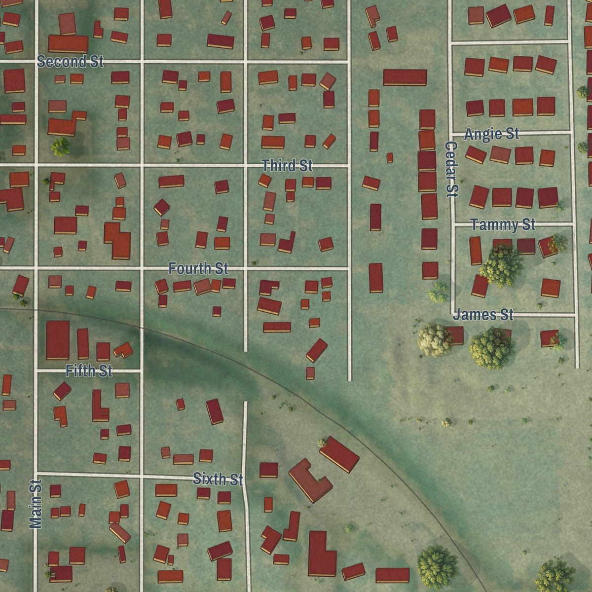 Close-up of the map of Janesville, Iowa print showing street and building detail