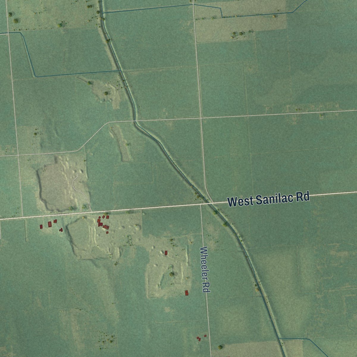 Close-up of the map of Elmer, Sanilac County, Michigan print showing street and building detail
