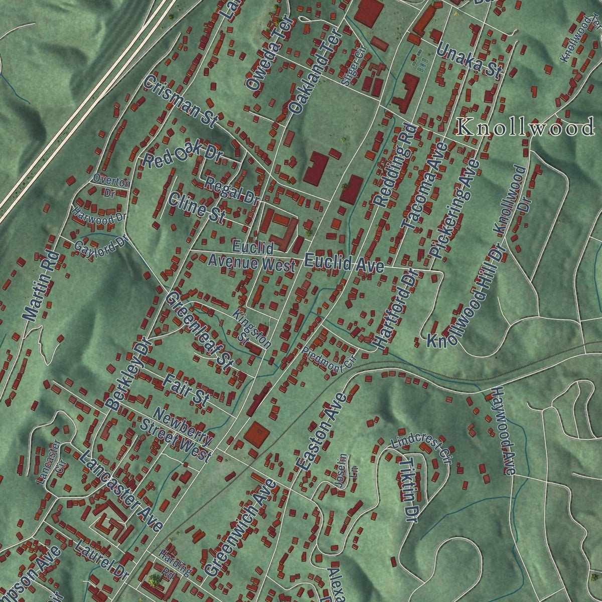 Close-up of the map of Red Bank, Tennessee print showing street and building detail