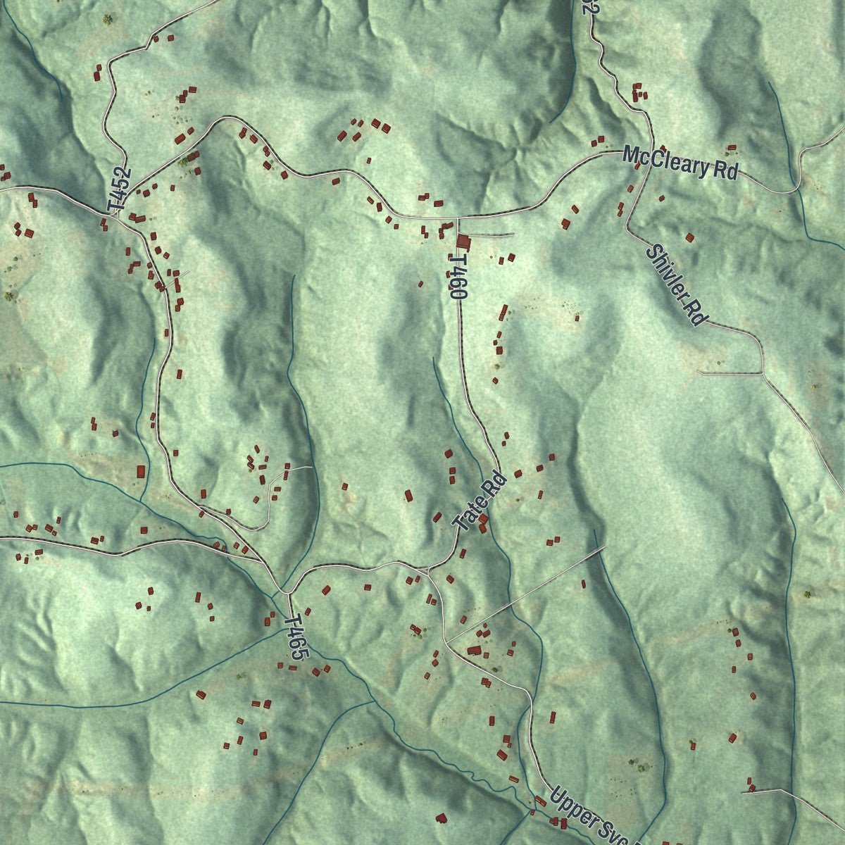 Close-up of the map of Greene, Beaver County, Pennsylvania print showing street and building detail