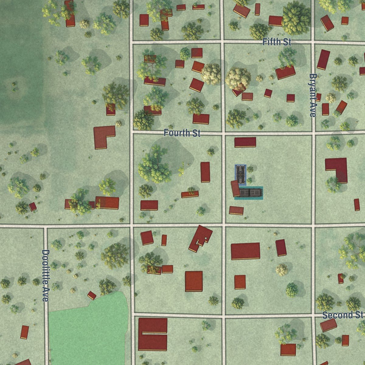 Close-up of the map of Cresbard, South Dakota print showing street and building detail