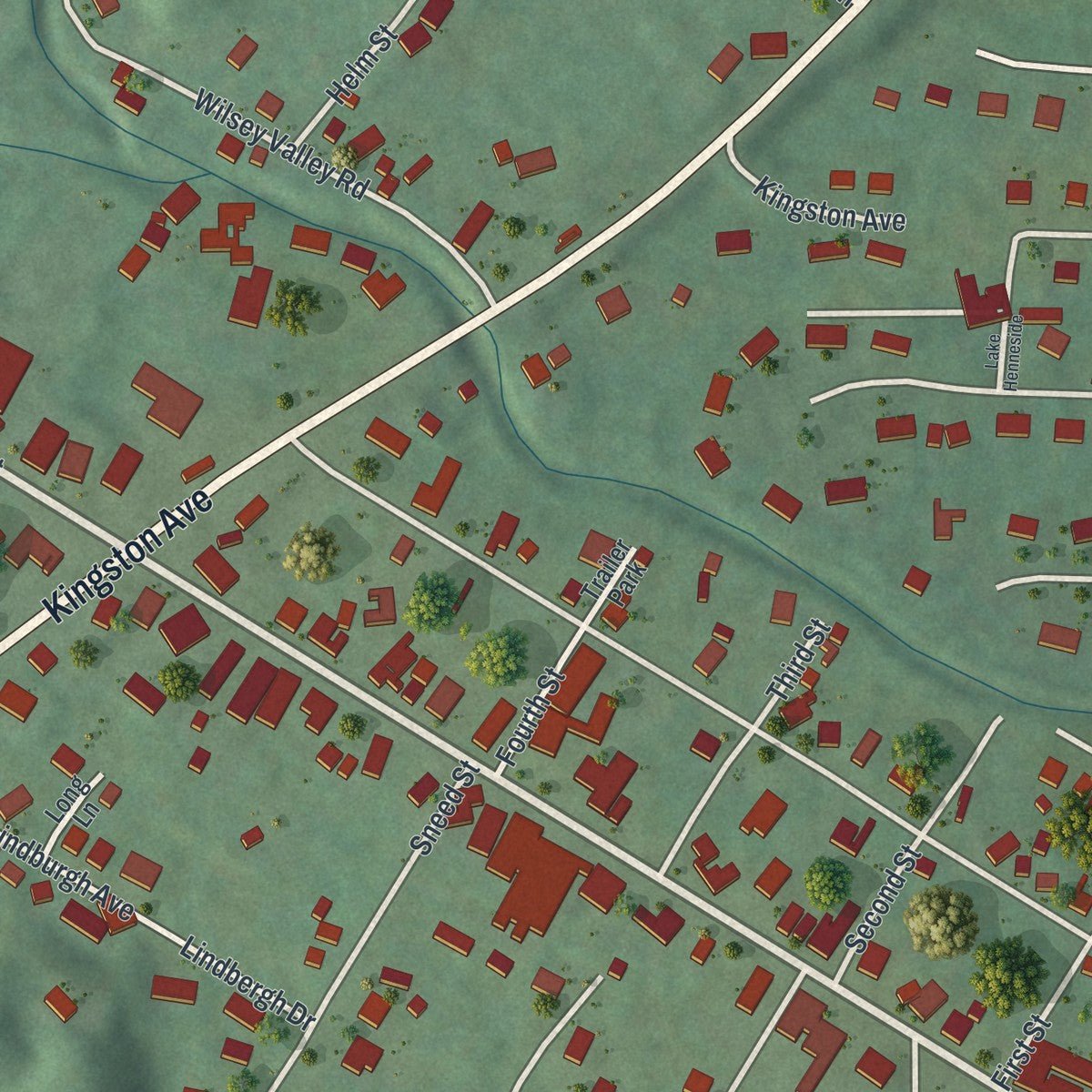 Close-up of the map of Wurtsboro, New York print showing street and building detail