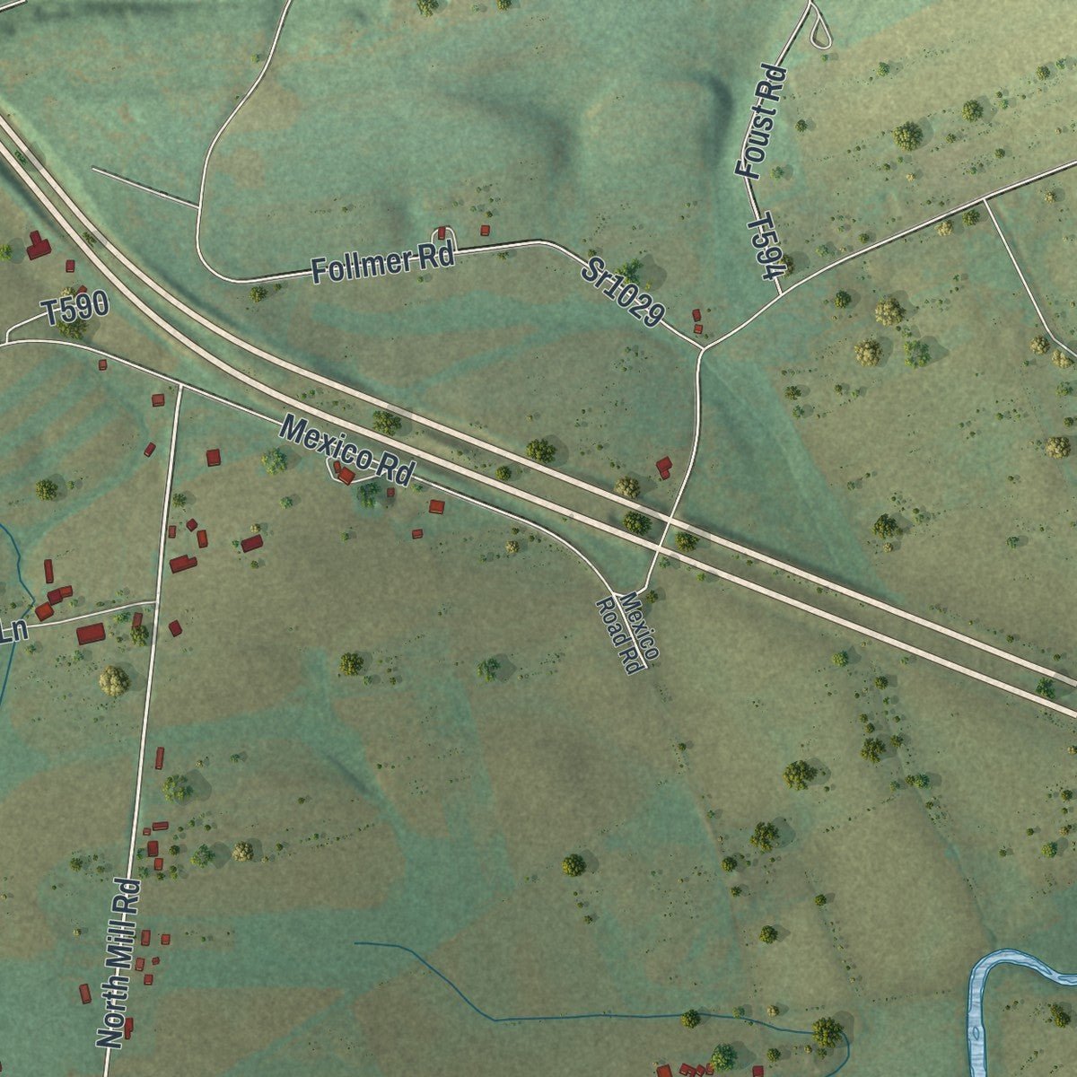 Close-up of the map of East Chillisquaque, Pennsylvania print showing street and building detail