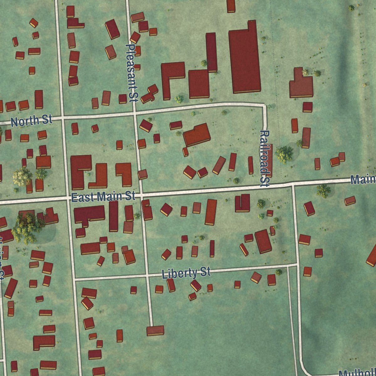 Close-up of the map of Dryden, Michigan print showing street and building detail