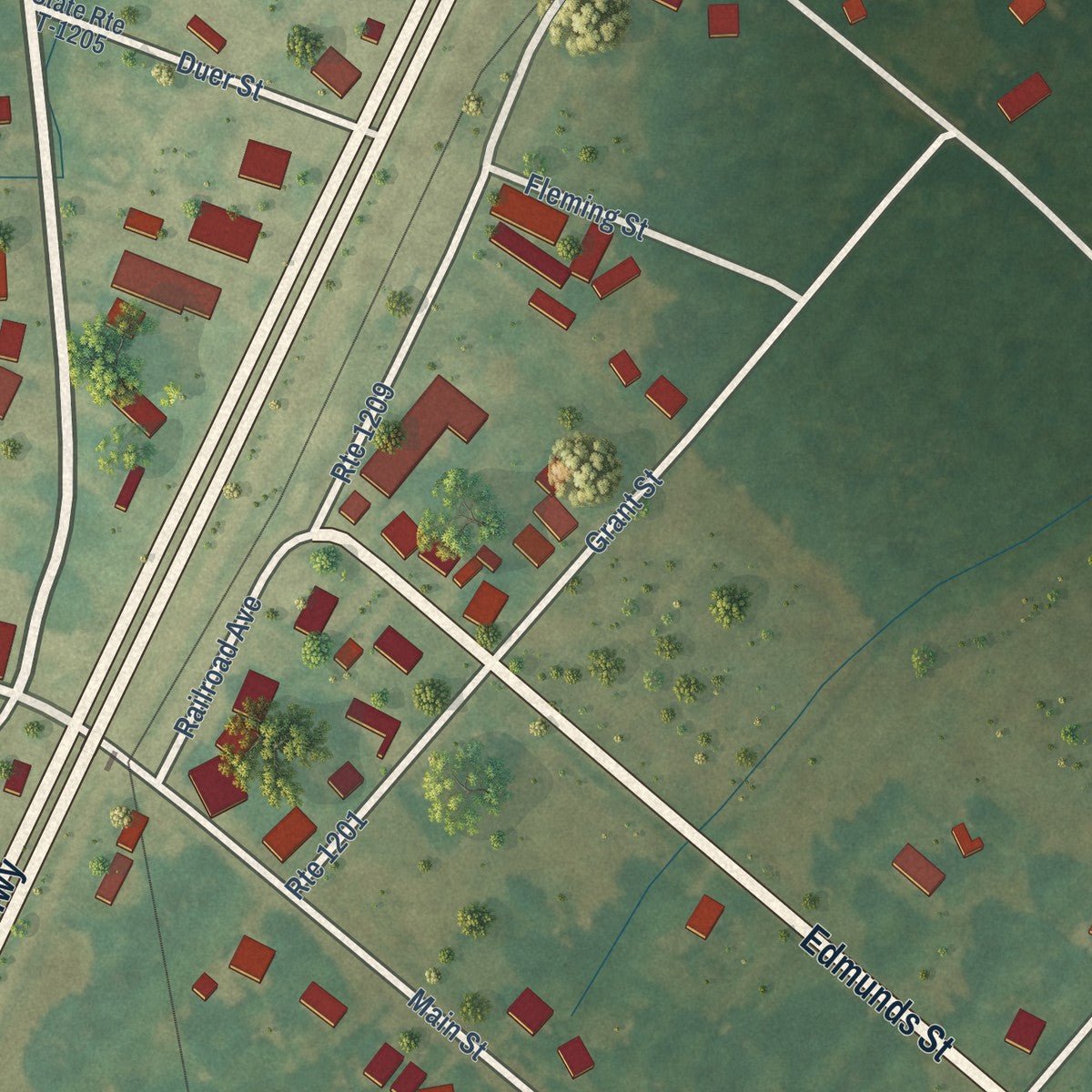Close-up of the map of Painter, Virginia print showing street and building detail