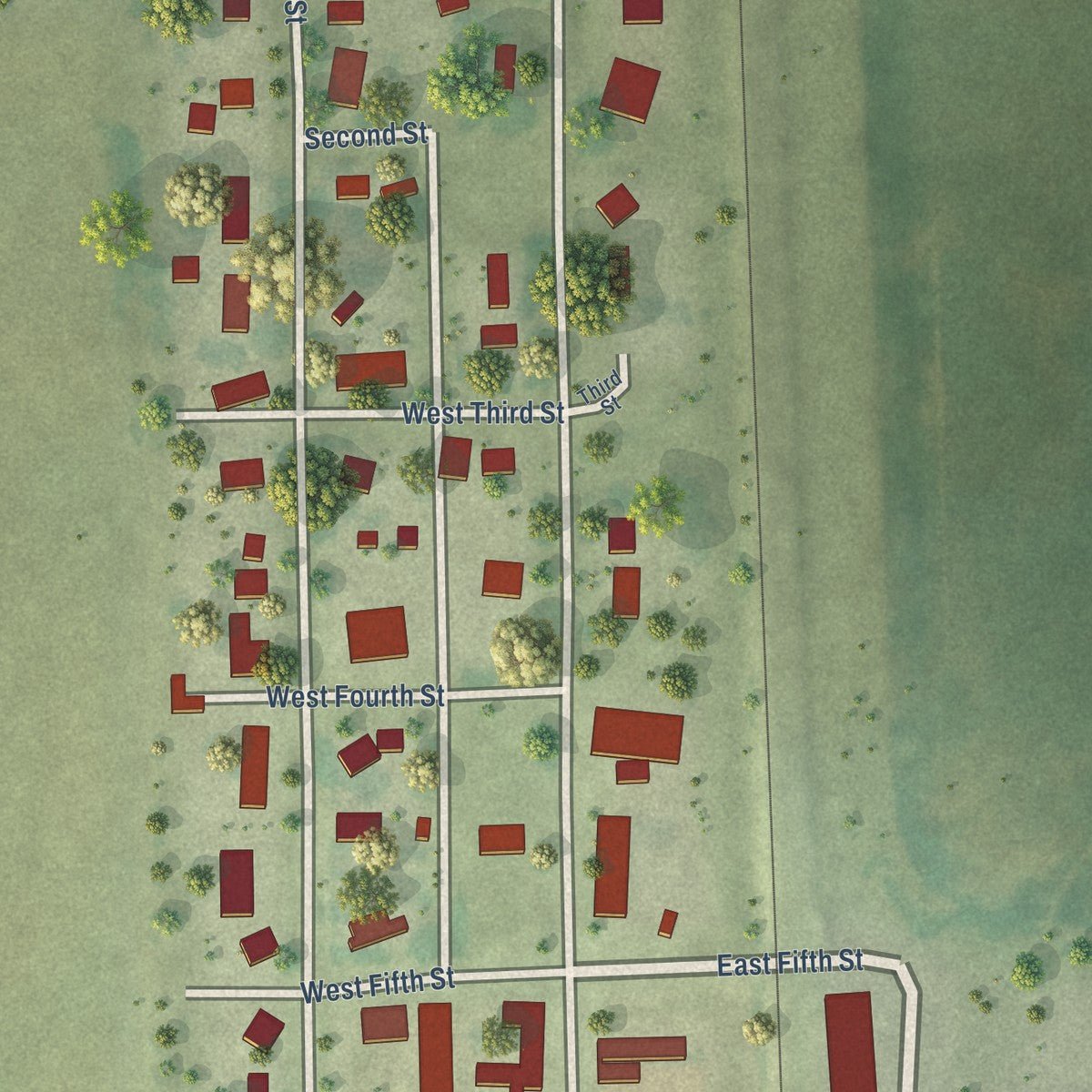 Close-up of the map of Dimock, South Dakota print showing street and building detail