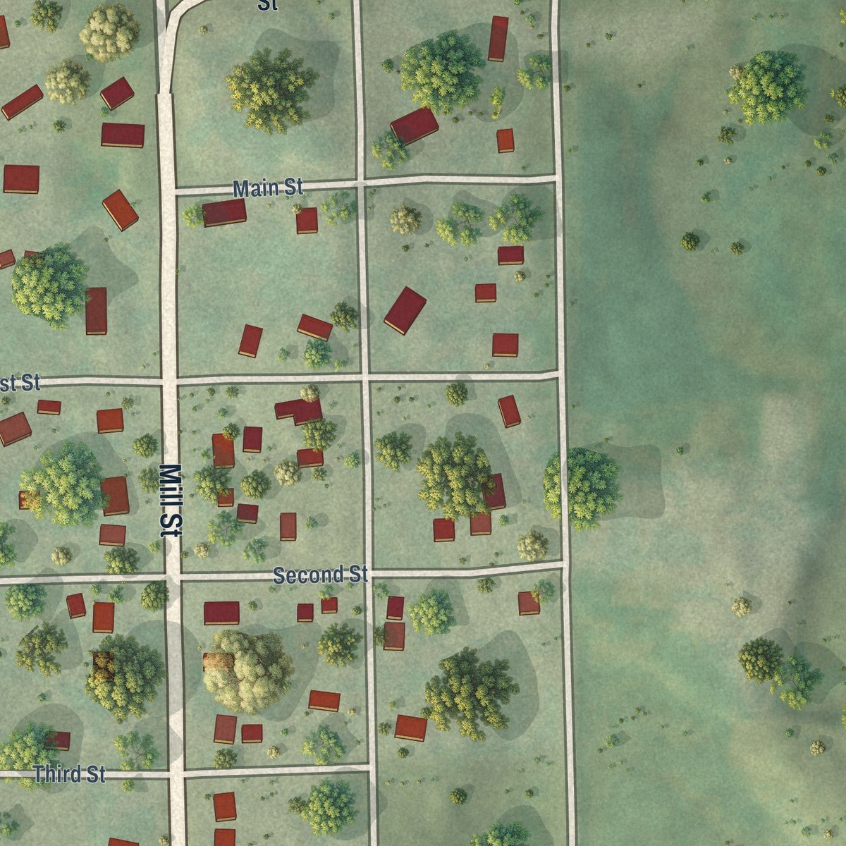 Close-up of the map of Ironton, Wisconsin print showing street and building detail