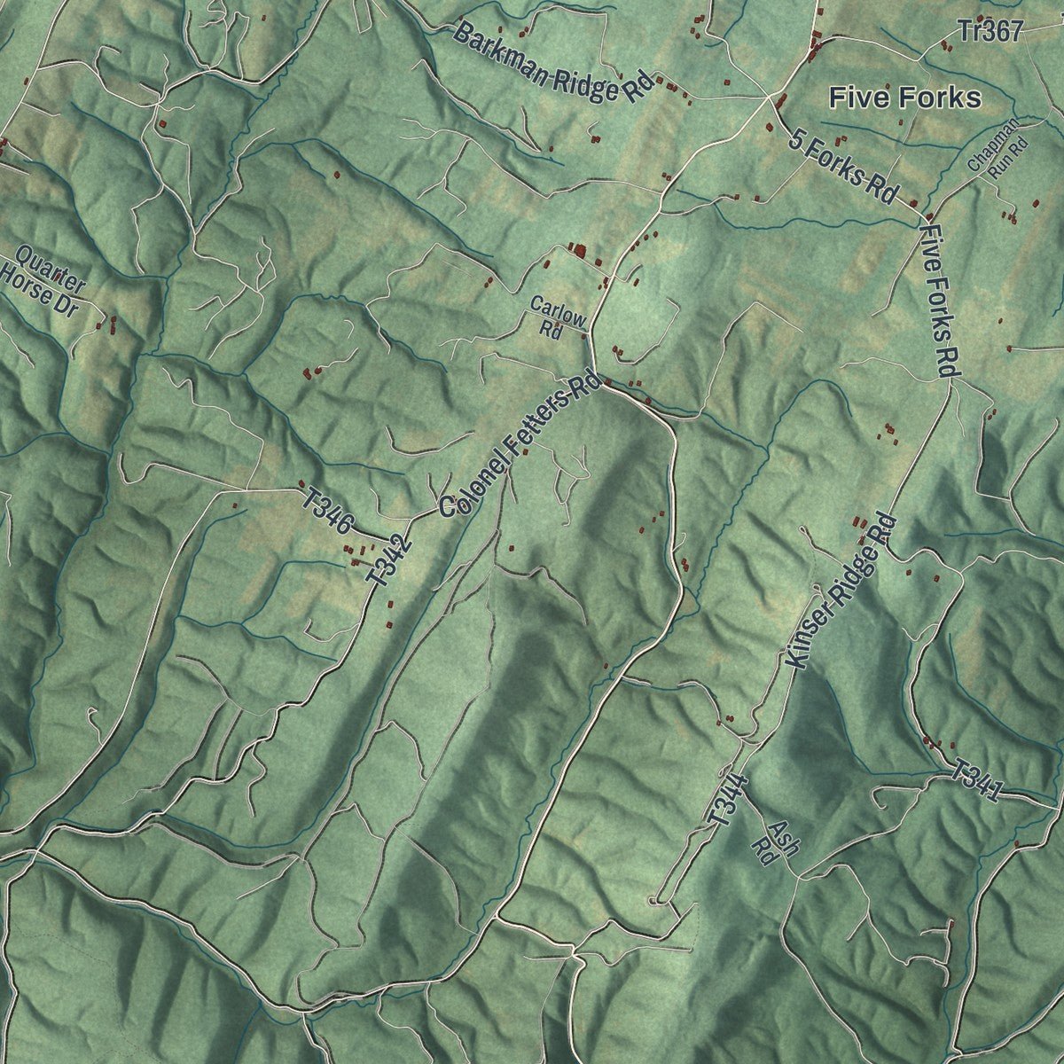 Close-up of the map of Monroe, Bedford County, Pennsylvania print showing street and building detail