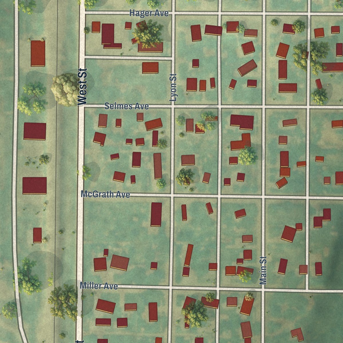 Close-up of the map of Stanton, North Dakota print showing street and building detail
