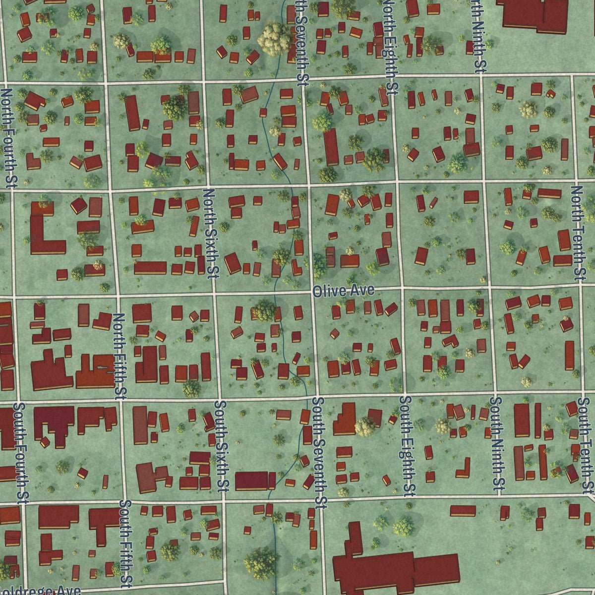 Close-up of the map of Hebron, Nebraska print showing street and building detail