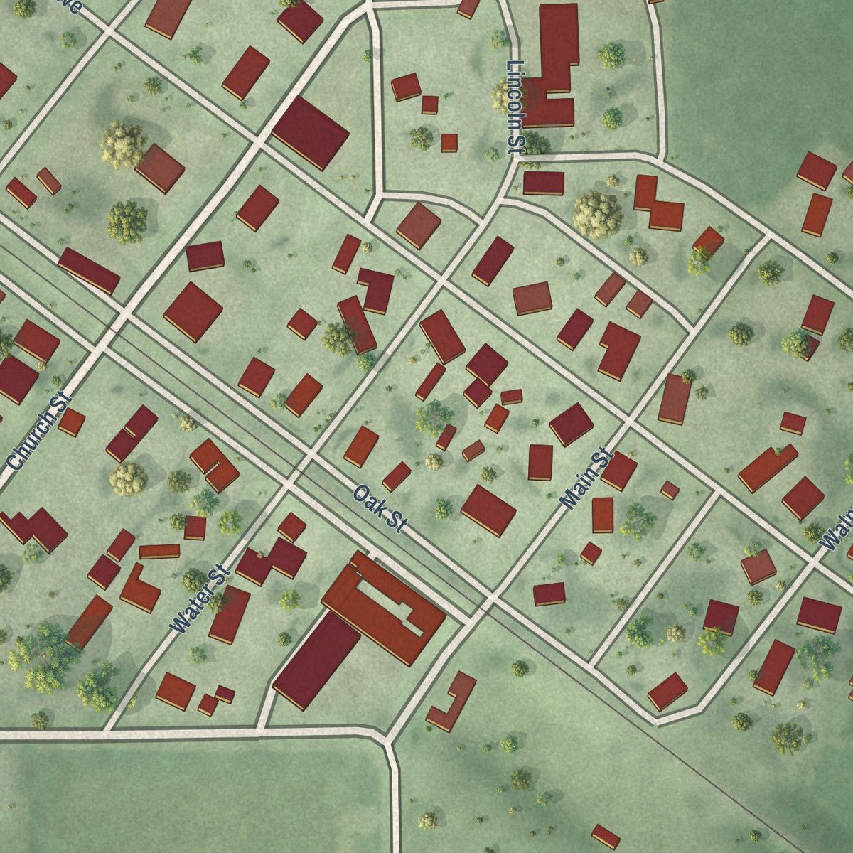 Close-up of the map of Vermilion, Illinois print showing street and building detail