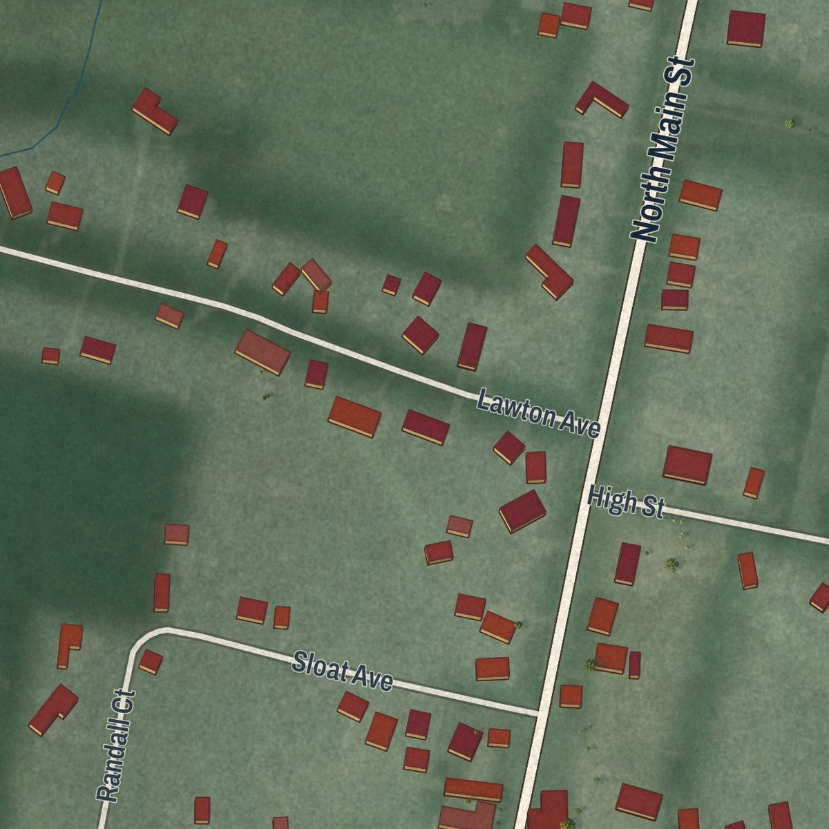 Close-up of the map of Rock Creek, Ohio print showing street and building detail