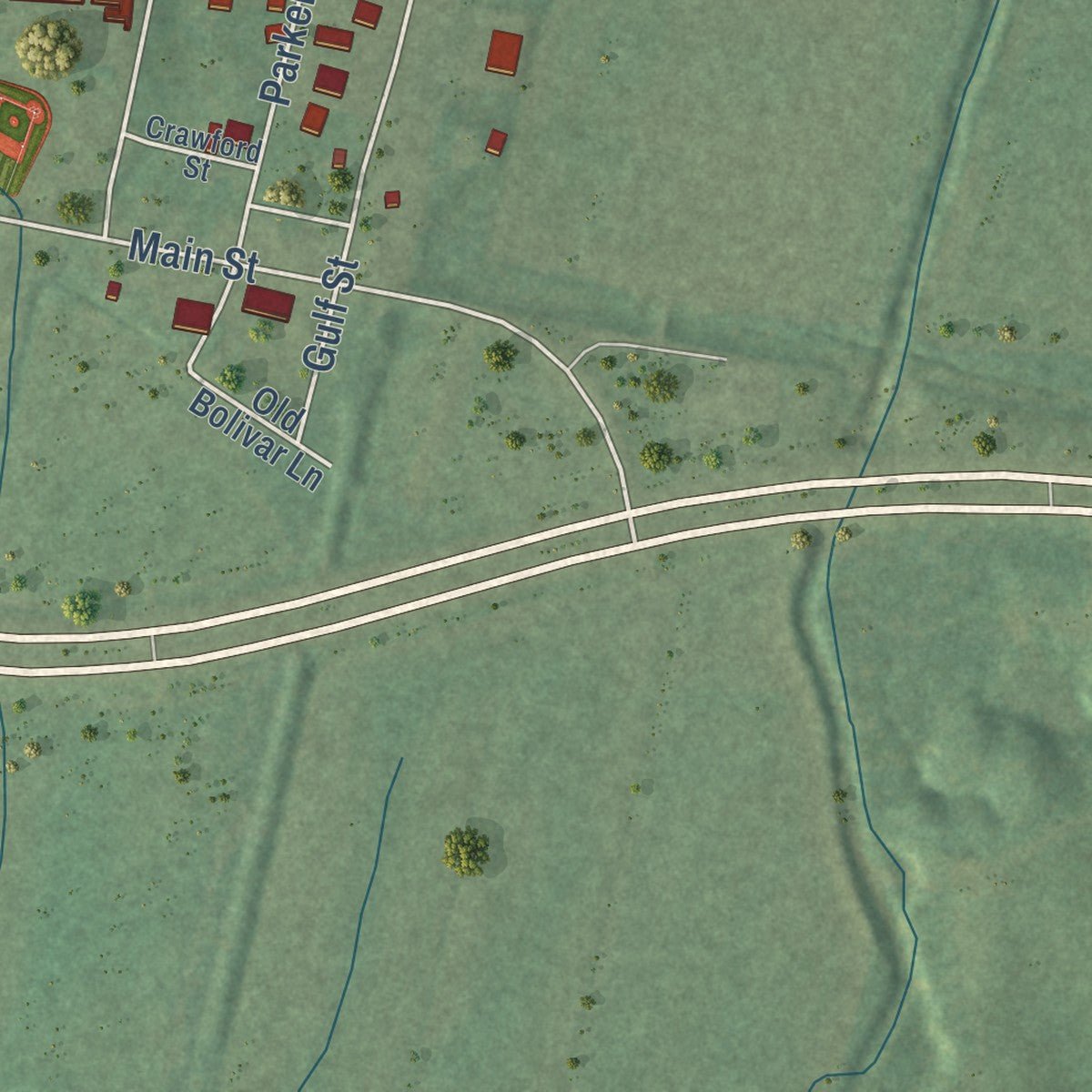 Close-up of the map of Hornsby, Tennessee print showing street and building detail