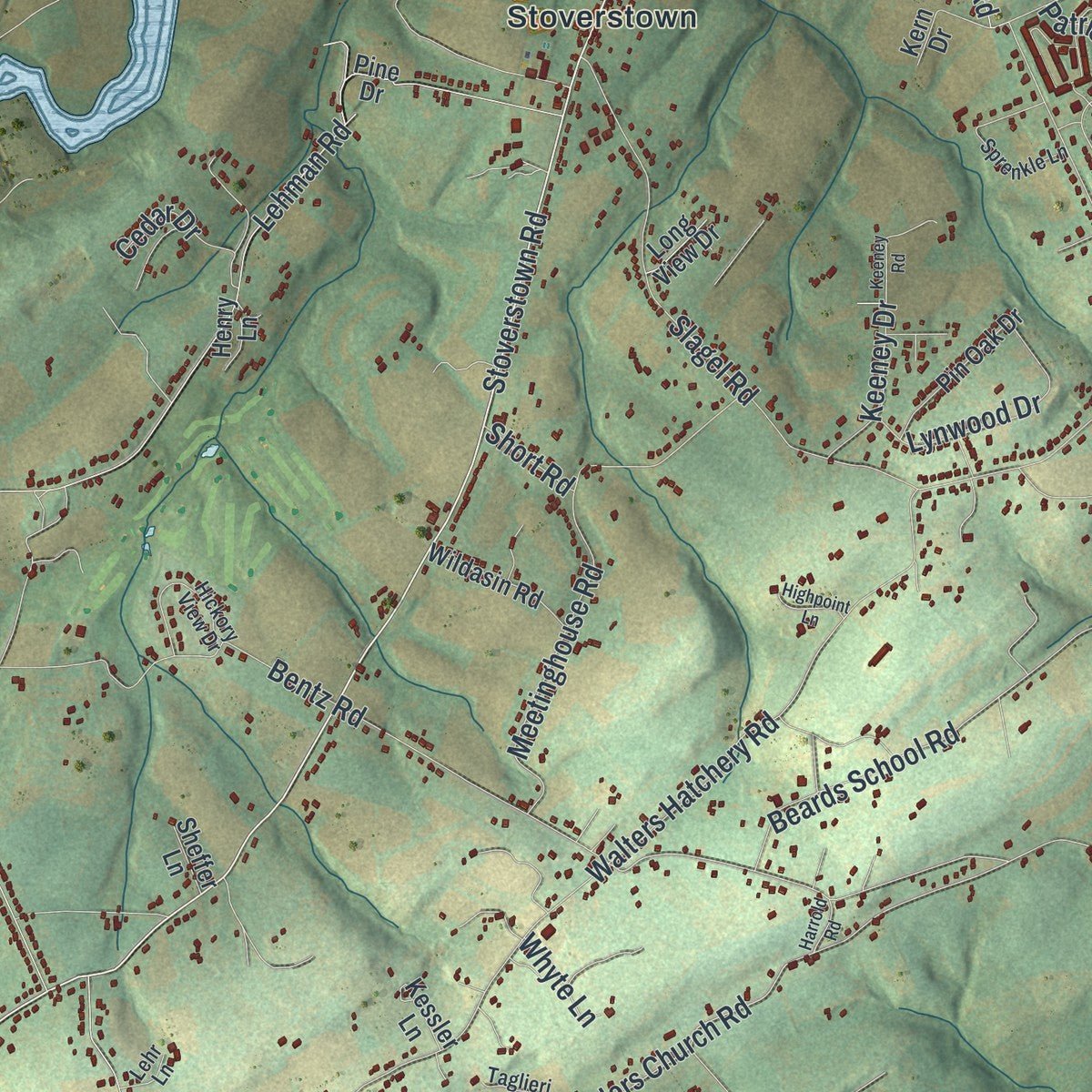 Close-up of the map of North Codorus, Pennsylvania print showing street and building detail