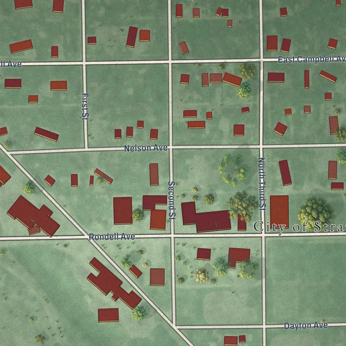 Close-up of the map of Stratford, South Dakota print showing street and building detail