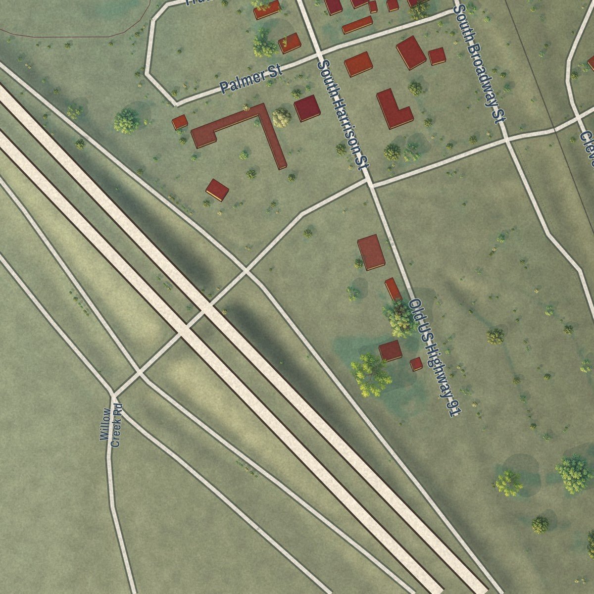 Close-up of the map of Lima, Montana print showing street and building detail