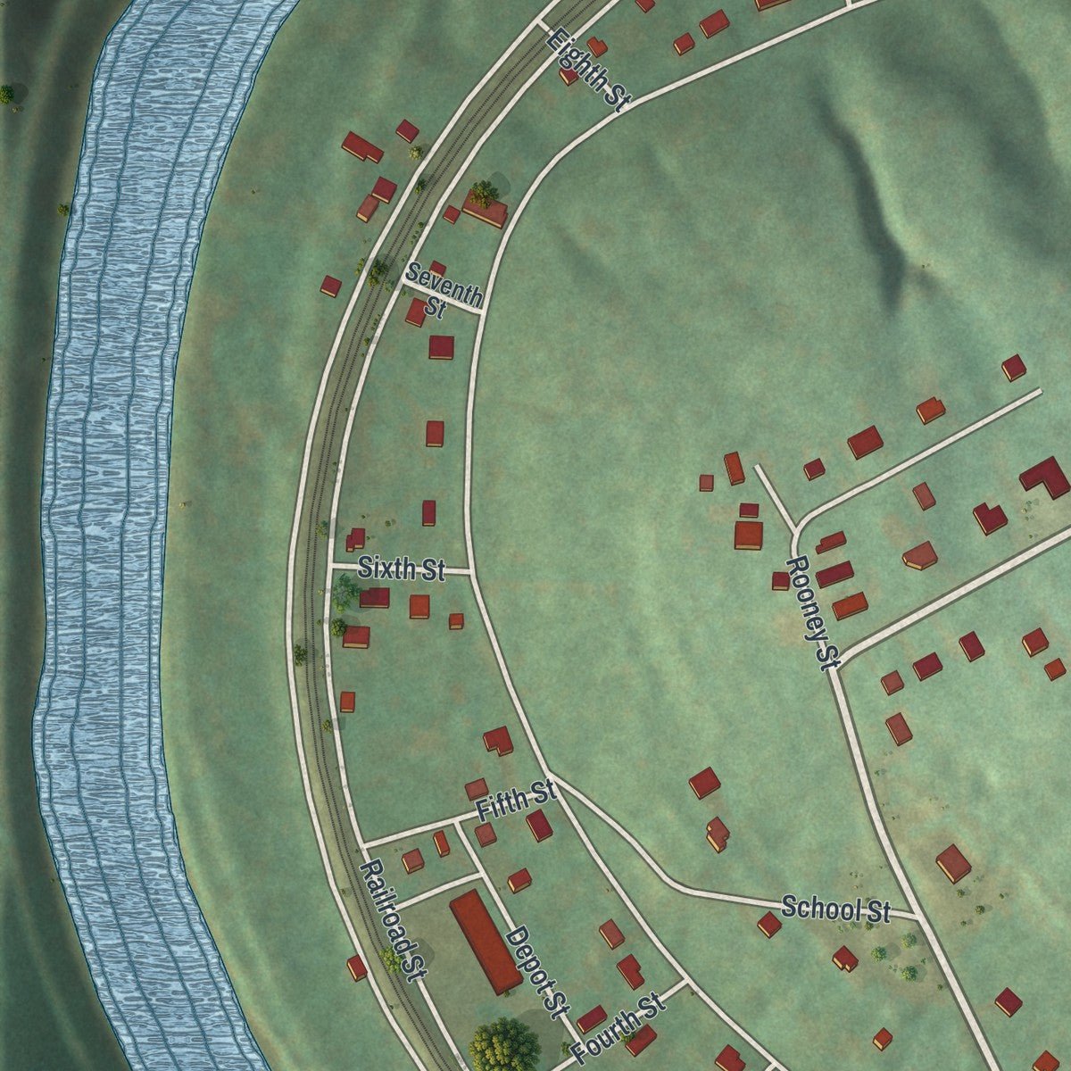 Close-up of the map of South Versailles, Pennsylvania print showing street and building detail