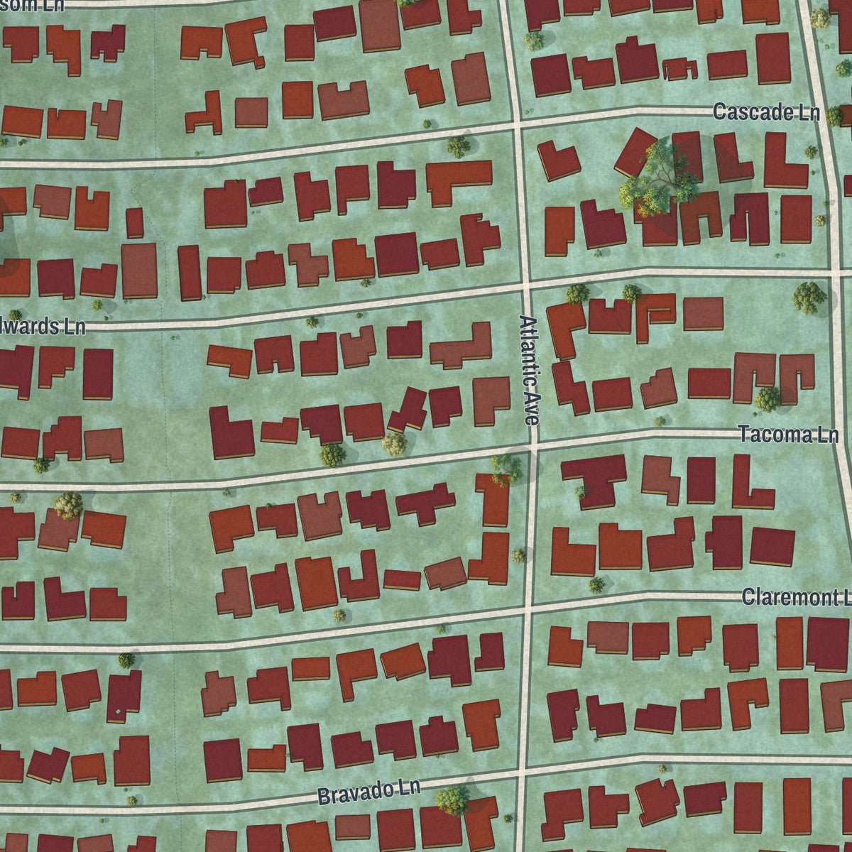 Close-up of the map of Palm Beach Shores, Florida print showing street and building detail