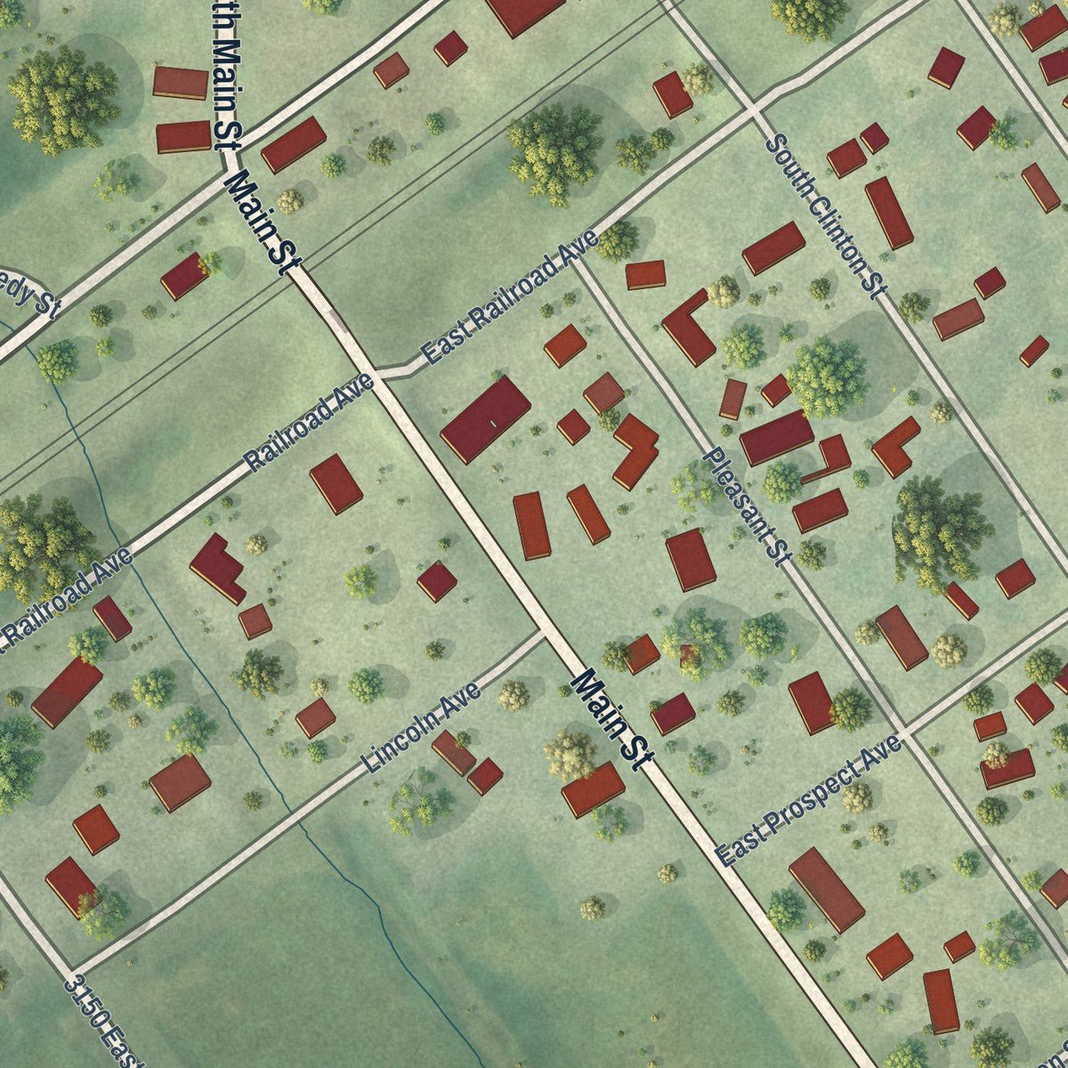 Close-up of the map of Arlington, Illinois print showing street and building detail