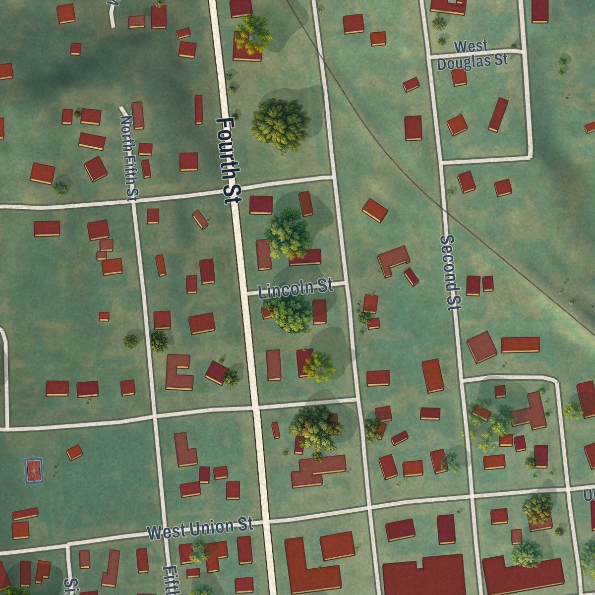 Close-up of the map of Garfield, Washington print showing street and building detail