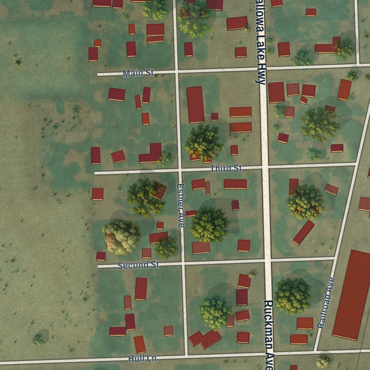 Close-up of the map of Imbler, Oregon print showing street and building detail