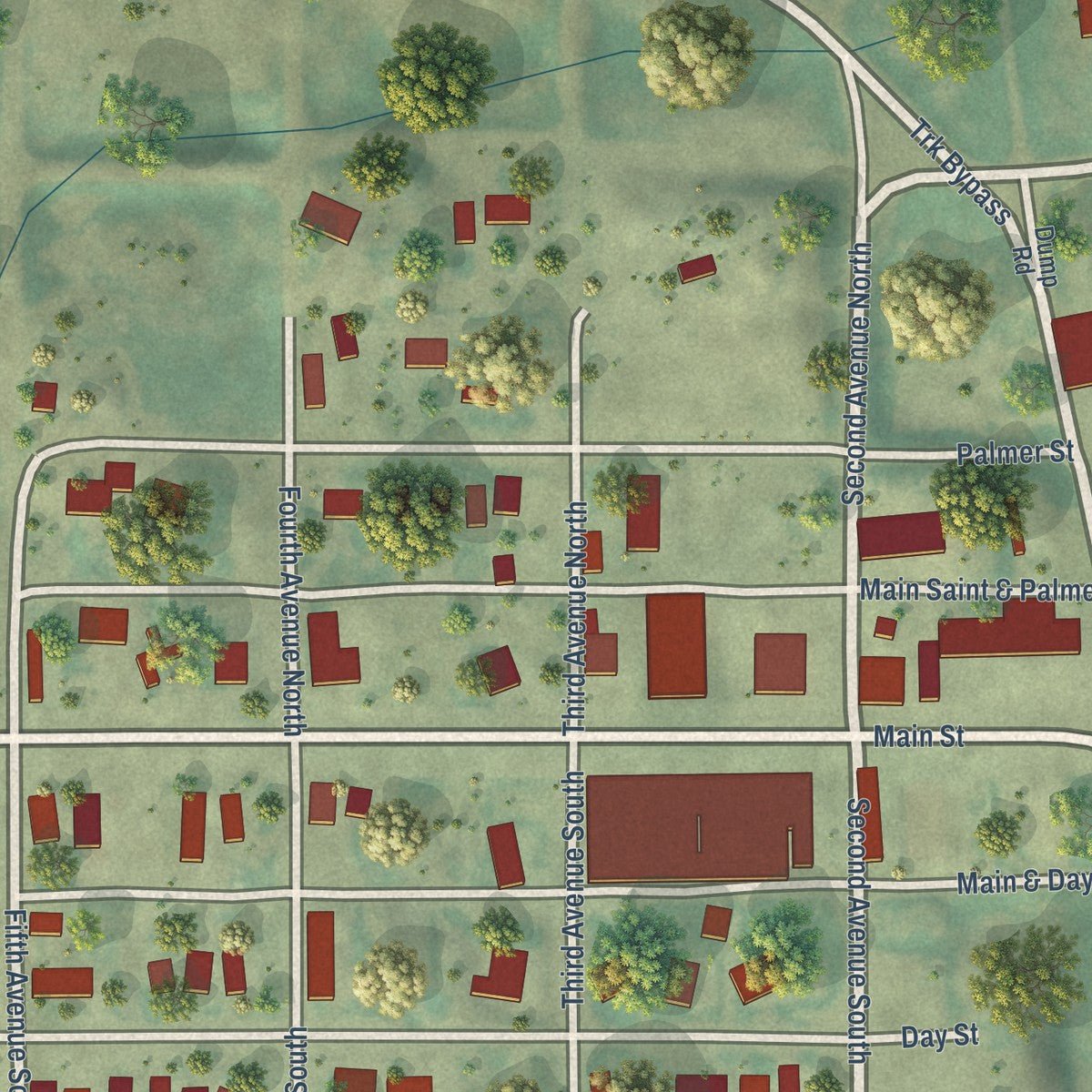 Close-up of the map of Winifred, Montana print showing street and building detail
