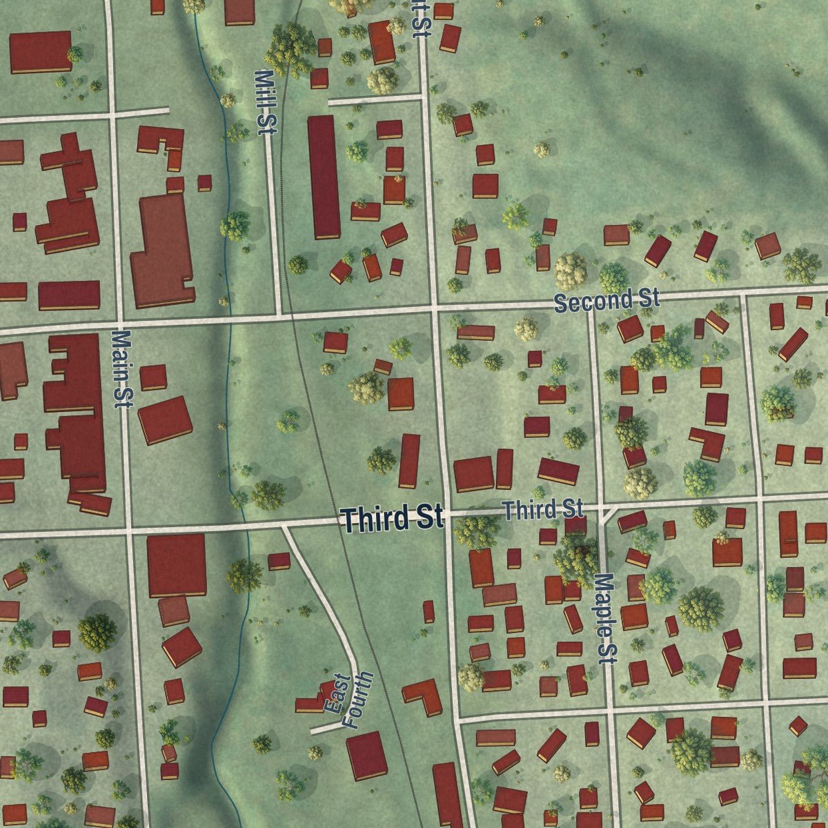Close-up of the map of Louisville, Nebraska print showing street and building detail