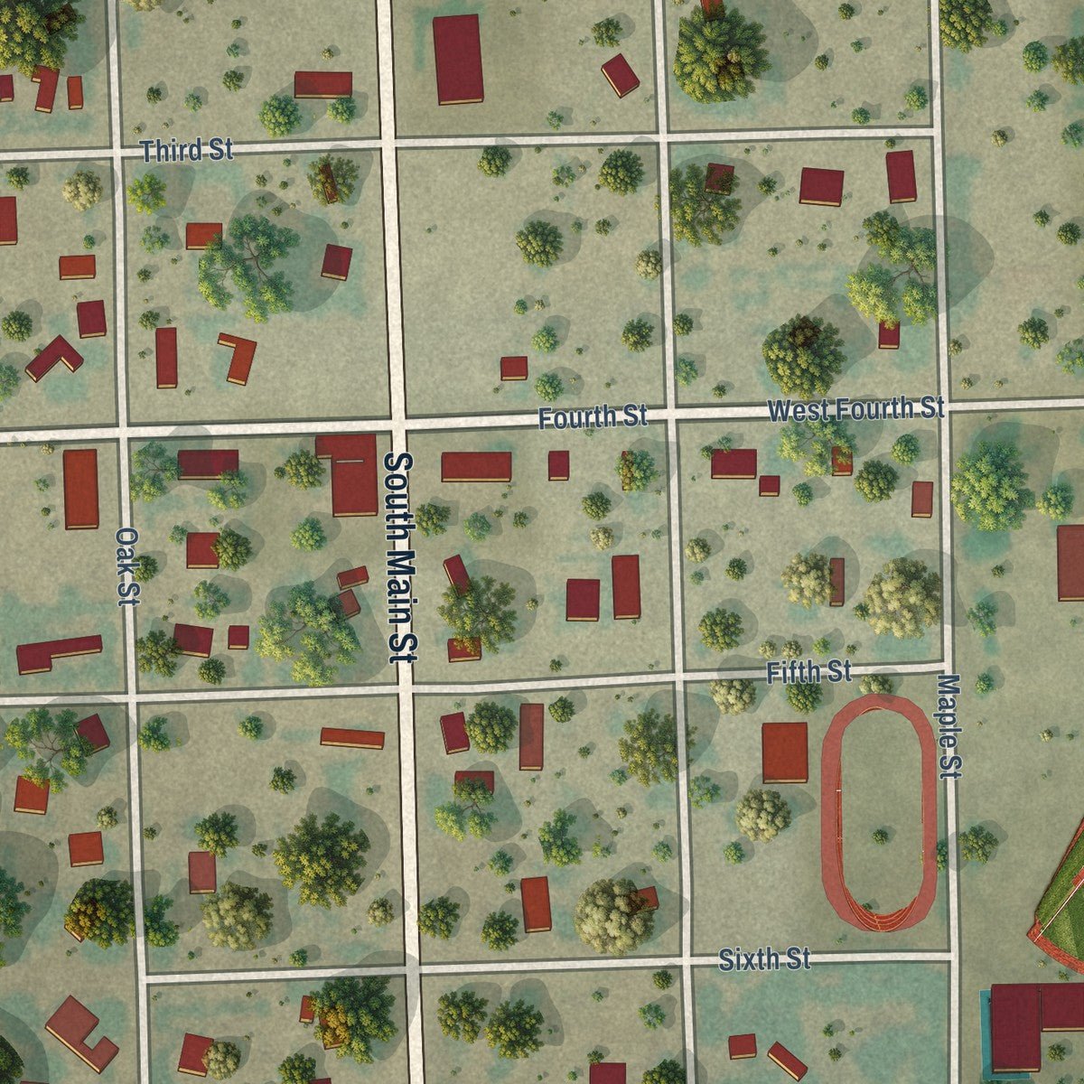 Close-up of the map of Campo, Colorado print showing street and building detail