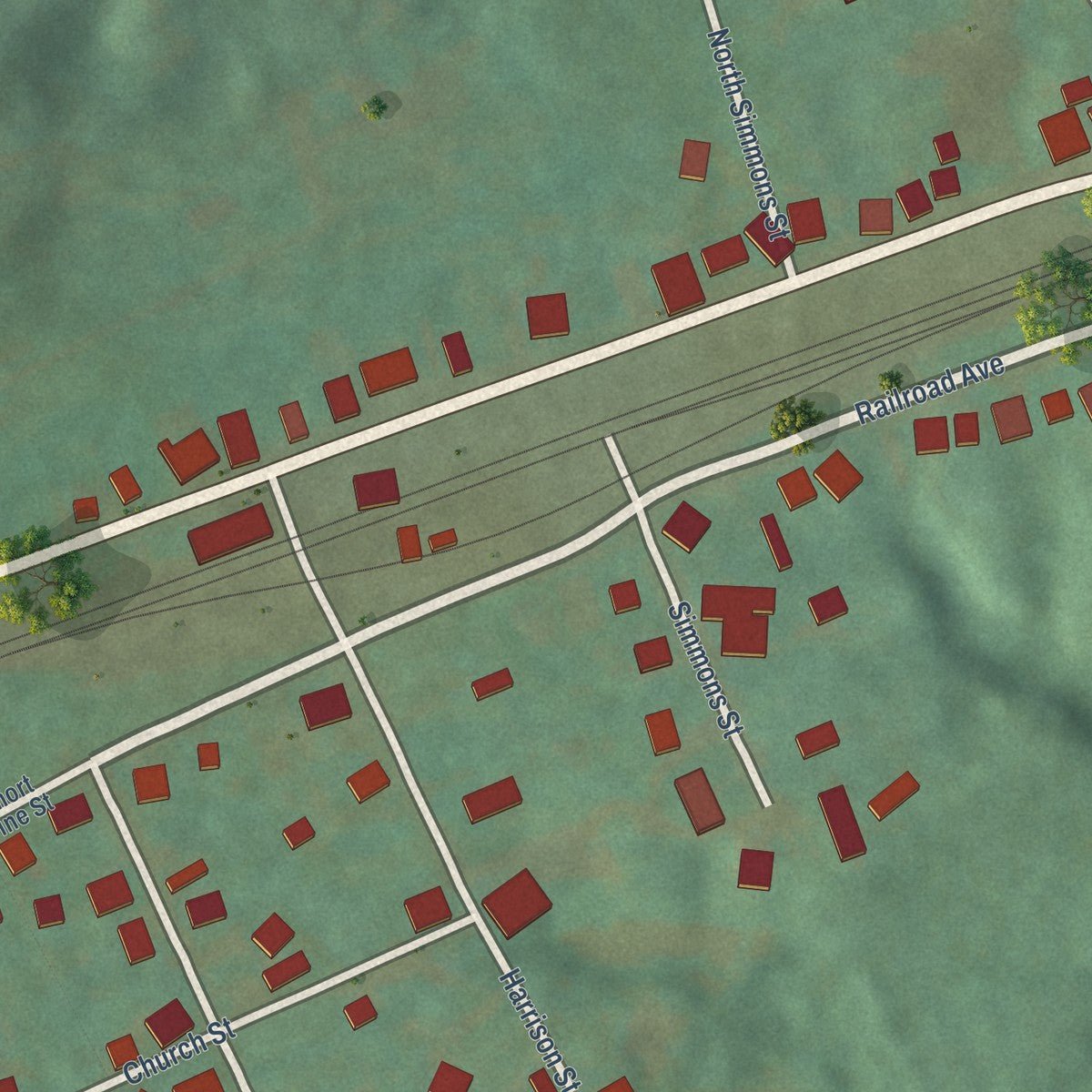 Close-up of the map of Worthville, Kentucky print showing street and building detail